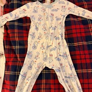 The Beaufort Bonnet Company White Pajamas with Blue and Red Animal Print